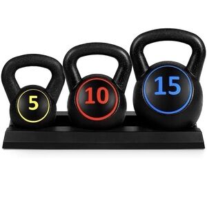 Set of Three Black Kettlebells with Stand